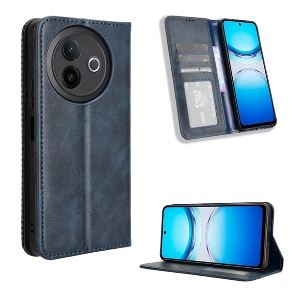 vivo Y39 5G Retro vegansk lærveske Telefonlommebokstativdeksel - Blå