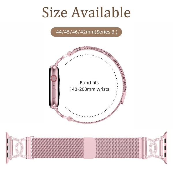 Armbånd Apple Watch Series 49mm - 45mm - 44mm - 42mm DC-Shape Rhinestones rustfritt stålarmbånd - Rosa Rose