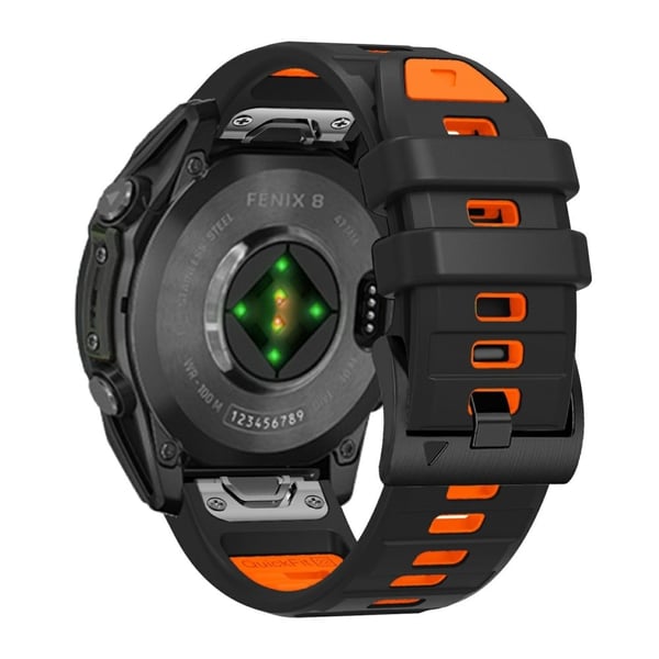 26mm Watch Band Garmin Fenix 8 51mm / Instinct 2X / Fenix 7X / Enduro 2 , Dual Color Silicone Replacement Strap - Svart + Oransje