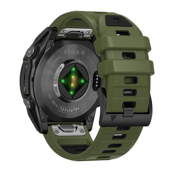 22 mm klokkerem Garmin Fenix 8 47 mm / Tactix 8 47 mm / Quatix 7 Pro / Descent G2, hurtigutløsende silikonrem i to farger - Militærgrønn + Svart