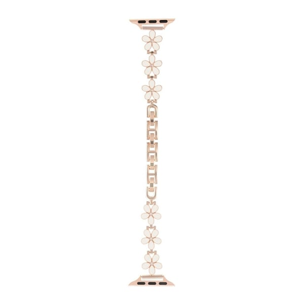 Armbånd Apple Watch Series 49mm - 45mm - 44mm - 42mm Blomsterdesign sinklegeringsarmbånd - Hvit + Rose Gull