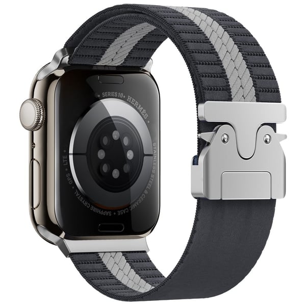 Nylonklokkearmbånd Apple Watch Series 41mm - 40mm - 38mm Stripe Design Fallskjermspenne - Grå + Hvit