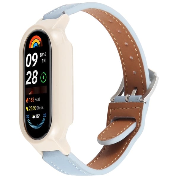 Xiaomi Smart Band 8 Støtbestandig klokkeveske integrert Ultra Fiber Leather Quick Release Watch Strap - Beige / Blå