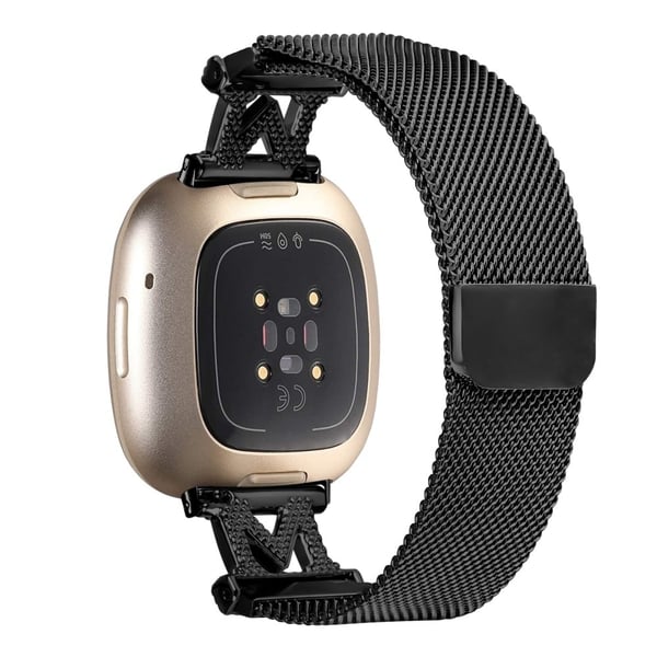 M-Type Milanese-armbånd Fitbit Versa 4 / Sense 2 Metallrem i rustfritt stål - Svart