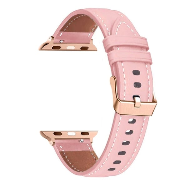 Urrem Apple Watch Series 49mm - 45mm - 44mm - 42mm Rose Gold Buckle Genuine Cow Leather Band - Lyserød