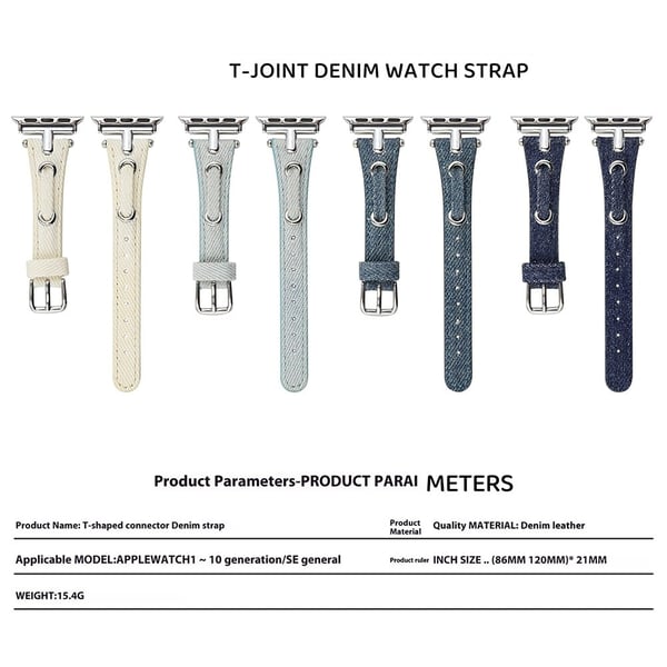 Urrem Apple Watch Series 49mm - 45mm - 44mm - 42mm Denim + Læder Justerbar rem - Blå