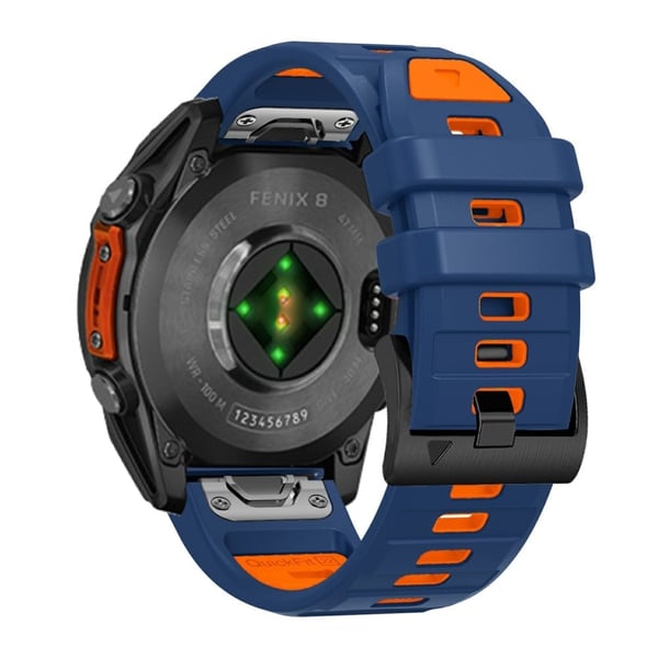 22mm urrem Garmin Fenix 8 47mm / Tactix 8 47mm / Quatix 7 Pro / Descent G2 , Quick Release Dual Color Silicone Strap - Safir + Orange