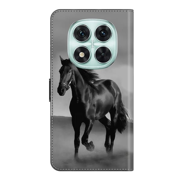 Xiaomi Redmi Note 14 Pro 5G Etui med magnetisk lås 3D-mønster Lær lommebok telefondeksel - Svart Hest
