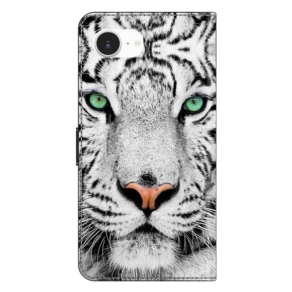 iPhone 16e-etui med kortspor mønster trykt fleksibelt + vegansk flip-telefondeksel i lær - Tigeransikt