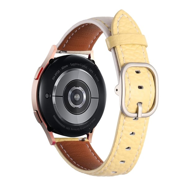 20 mm klokkerem Samsung Galaxy Watch7 / Watch6 / Watch 5 / Huawei Watch GT 3 42 mm, smartklokkearmbånd i ekte kuskinn - Kremhvit + Gul