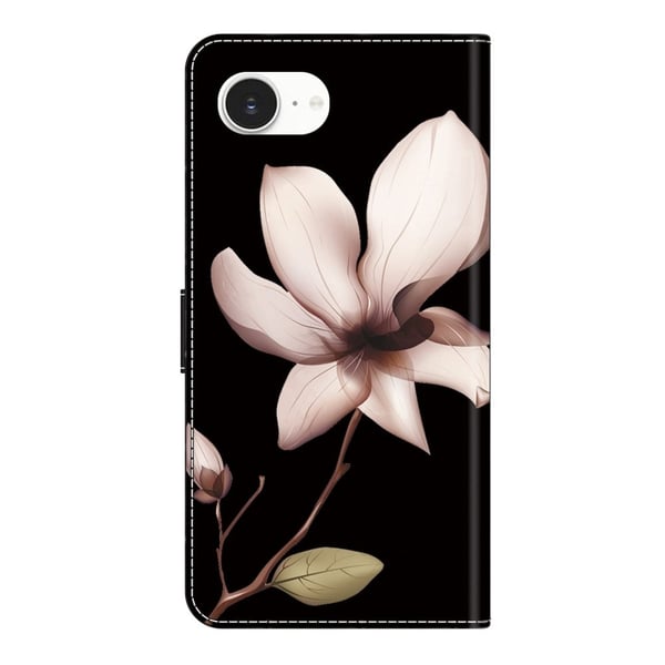 iPhone 16e Etui med magnetisk lås 3D-mønster Læderpung Telefoncover - Pink Blomst