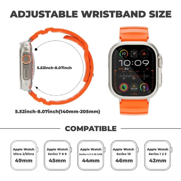 Fluorrem Apple Watch Series 49mm - 45mm - 44mm - 42mm Justerbar klokkerem - Oransje