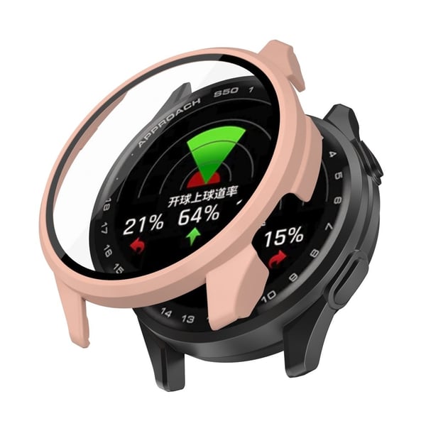 Garmin Approach S50-klokkeveske støtsikkert rammedeksel med skjermfilm i herdet glass - Rosa