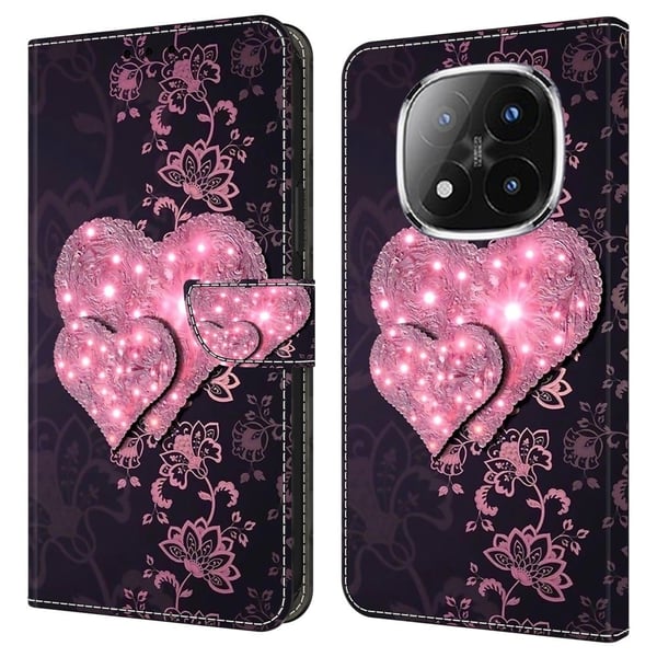 Xiaomi Redmi Note 14 Pro+ 5G Case 3D kuvio Vegaaninen nahka lompakko puhelimen kansi jalusta - Pitsisydämet
