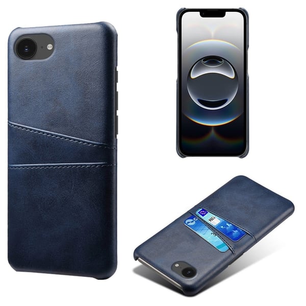 iPhone 16e Kotelo Dual korttipaikat Vegaaninahka + Kova PC puhelin kansi - Sininen