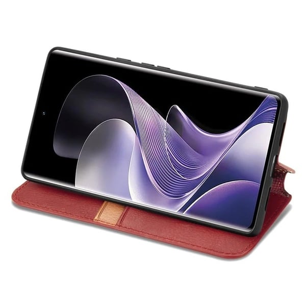 Xiaomi Redmi Note 14 Pro 5G Etui Rhombus Imprint Vegansk lær lommebok telefondeksel - Rød