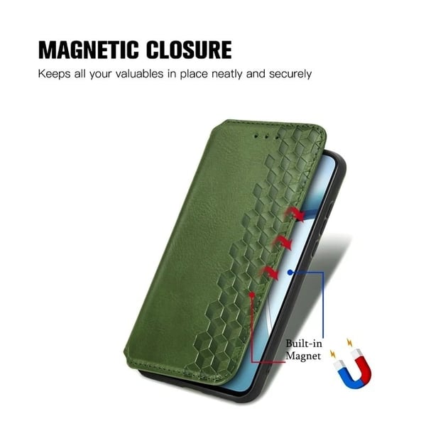 Samsung Galaxy S25 Edge Etui Rhombus Imprint Vegansk lær lommebok telefondeksel - Grønn