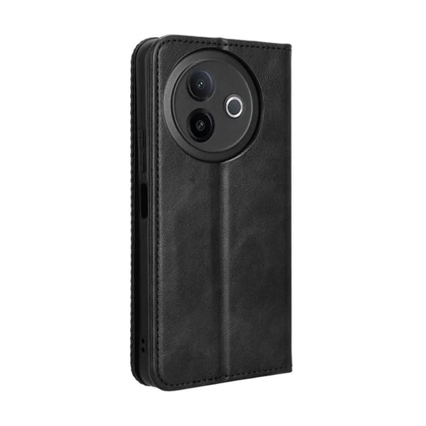 vivo Y39 5G Retro vegansk lærveske Telefonlommebokstativdeksel - Svart
