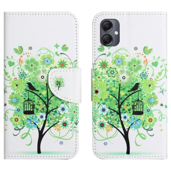 Samsung Galaxy A06 4G / A06 5G-etui Mønsterutskrift Cross Texture Leather Phone Deksel - Grønt Tre