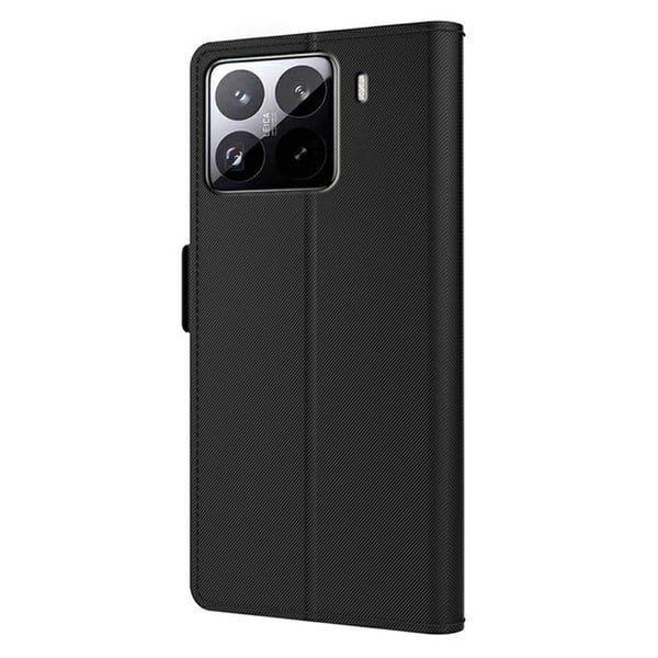 Xiaomi 15 Pro Etui Stativ Vegansk lær Telefondeksel Kortholder Speil - Svart