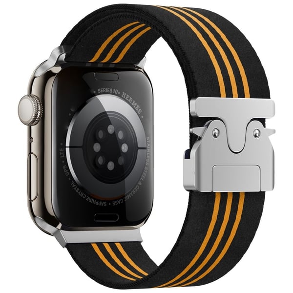 Klokkerem Apple Watch Series 41mm - 40mm - 38mm 3-Stripe Parachute Buckle Nylon Strap - Svart + Oransje