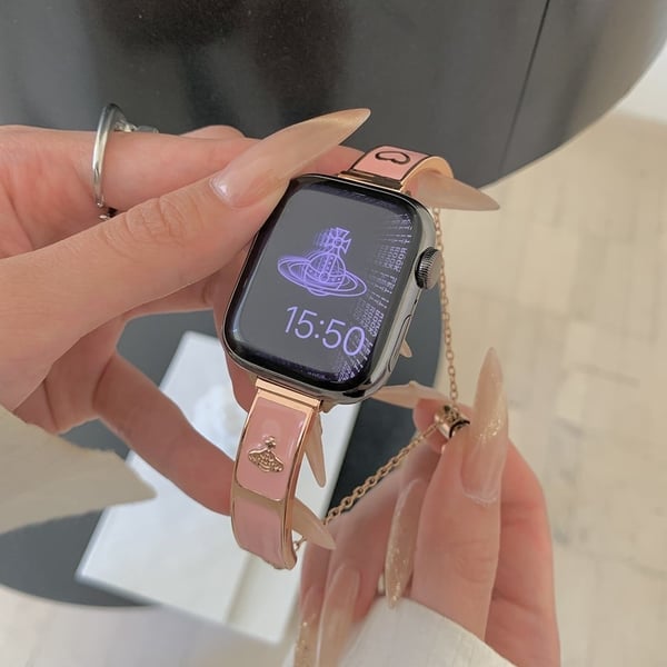 Armbånd Apple Watch Series 41mm - 40mm - 38mm Emalje Saturn-armbånd i metall - Rose Gull + Rosa