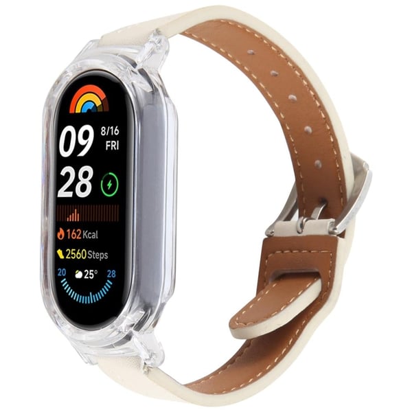 Xiaomi Smart Band 8 Støtbestandig klokkeveske integrert Ultra Fiber Leather Quick Release Watch Strap - Gjennomsiktig / Beige