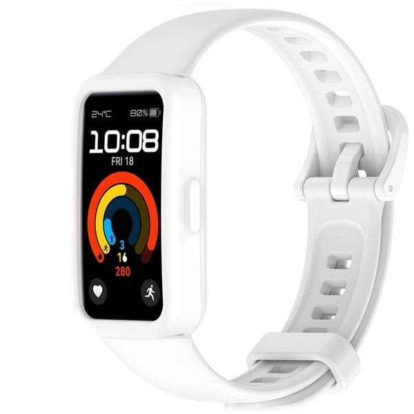 Silikonarmbånd Huawei Band 10 NFC Justerbar rem med klokkeramme - Hvit