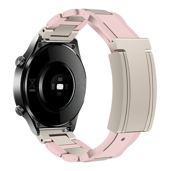 Huawei / Samsung 22 mm universalklokkebånd T-formet magnetisk spenne rustfritt stål + gummirem - Rosa