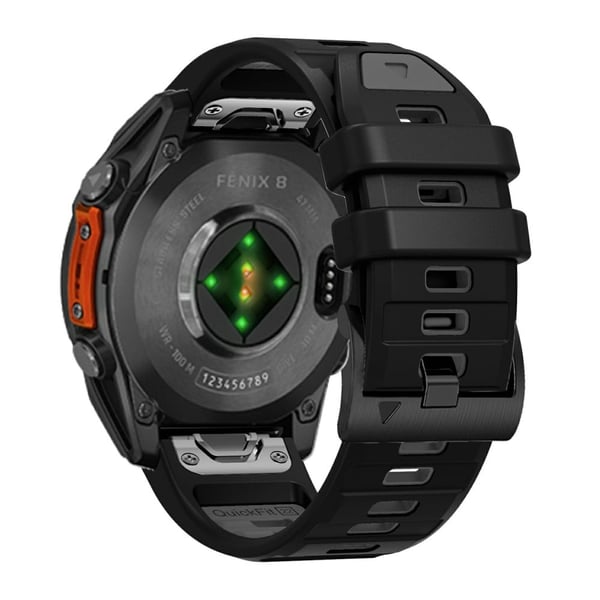 22 mm klokkerem Garmin Fenix 8 47 mm / Tactix 8 47 mm / Quatix 7 Pro / Descent G2, hurtigutløsende silikonrem i to farger - Svart + Kullgrå
