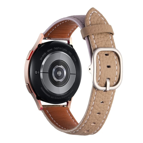 20mm kellonauha Samsung Galaxy Watch7 / Watch6 / Watch 5 / Huawei Watch GT 3 42mm , Aito naudannahkainen älykellon hihna - Sumu Violetti + Tan