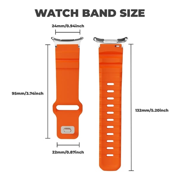Samsung Galaxy Watch Ultra 47mm Fluorubber Strap Justerbart klockarmband - Orange + Svart