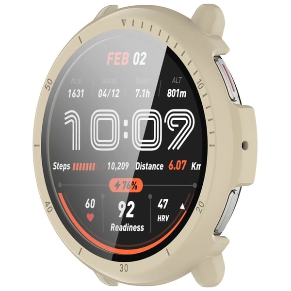 Huami Amazfit Active 2 Klokkeveske Støtbestandig rammedeksel med skjermfilm i herdet glass - Elfenbenshvit