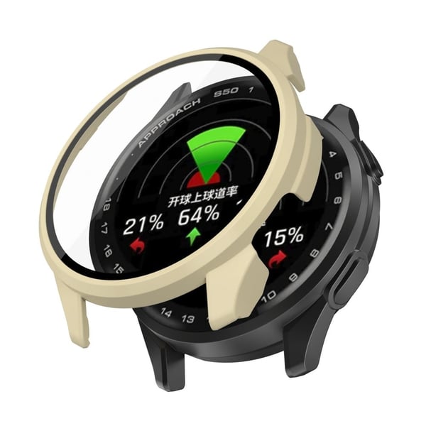Garmin Approach S50-klokkeveske støtsikkert rammedeksel med skjermfilm i herdet glass - Elfenbenshvit