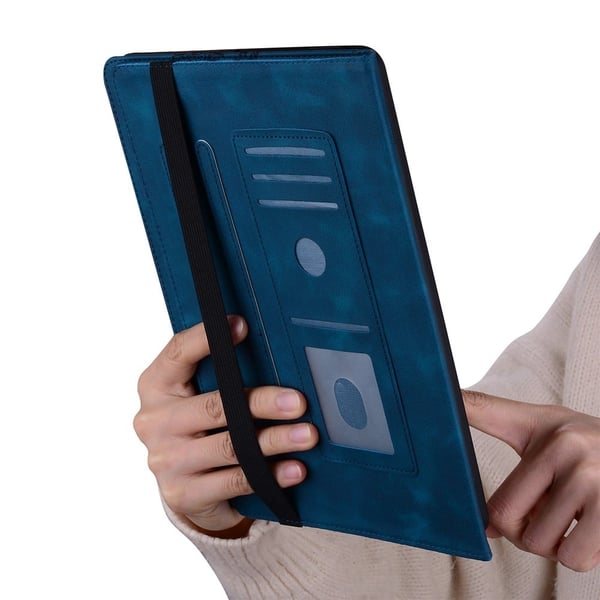 iPad Air 11 (2025) / (2024) Læderetui med hjerteaftryk, foldbart stativ, kortlomme og stylus-holder til tablet - Blå
