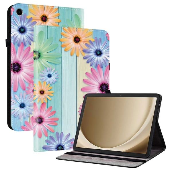 Samsung Galaxy Tab A9+ læderetui med mønsterprint og stativ til tablet med kortlommer - Solsikke Samsung Galaxy Tab A9+ læderetui med mønsterprint og stativ til tablet med kortlommer - Solsikke