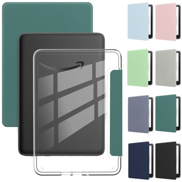 Amazon Kindle 6" (2024) / (2022) Etui Anti Drop Vegansk lær og fleksibelt og akrylt klart beskyttelsesdeksel - Mørkeblå