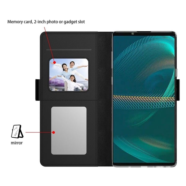 Phone Etui med Make-up Mirror og Slick Design til Sony Xperia 5 III - Svart