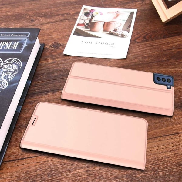 Glatt og tynt premium PU-skinnetui for Samsung Galaxy S21 FE - Rose Gull