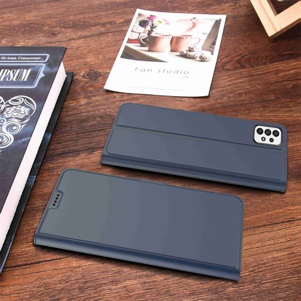 Glatt og tynt premium PU-skinnetui for Samsung Galaxy A73 - Blå