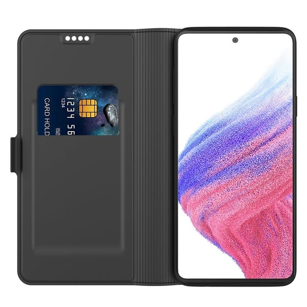 Glatt og tynt premium PU-skinnetui for Samsung Galaxy A72 5G - Svart