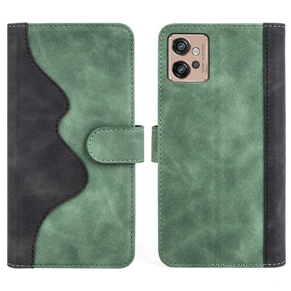 To Farvet Læder Flip Case til Motorola Moto G32 - Grøn To Farvet Læder Flip Case til Motorola Moto G32 - Grøn