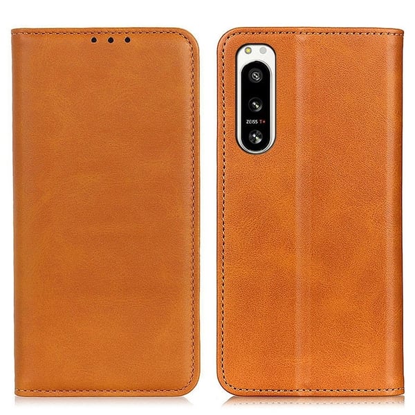 Flip Etui med Pung i Ægte Læder til Sony Xperia 5 Iv - Brun