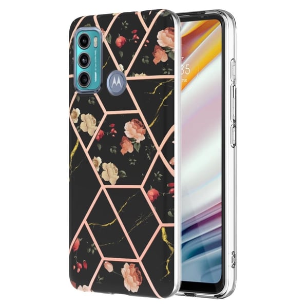 Marble Motorola Moto G40 Fusion / Moto G60 Etui - Svarte Blomster