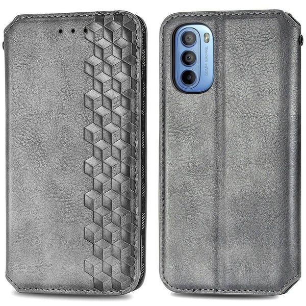 Læretui med A Stilfull Rhombus Imprint til Motorola Moto G41 - Grå
