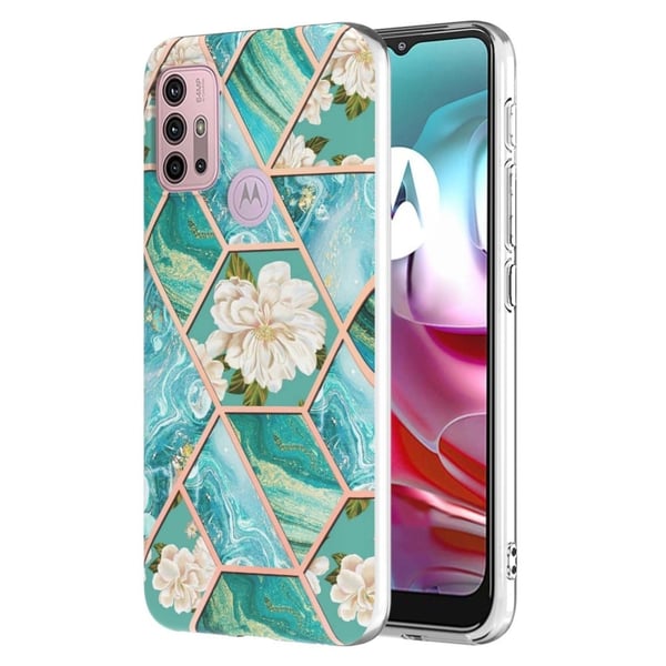 Marble Motorola Moto G20 / G30 / G10 Etui - Blå Blomster