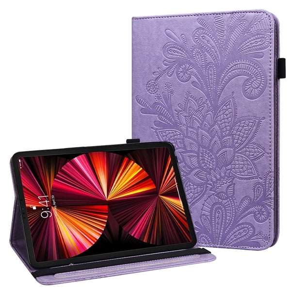 iPad Pro 11 (2021) avtrykk blomstermønster PU skinnveske - Lilla