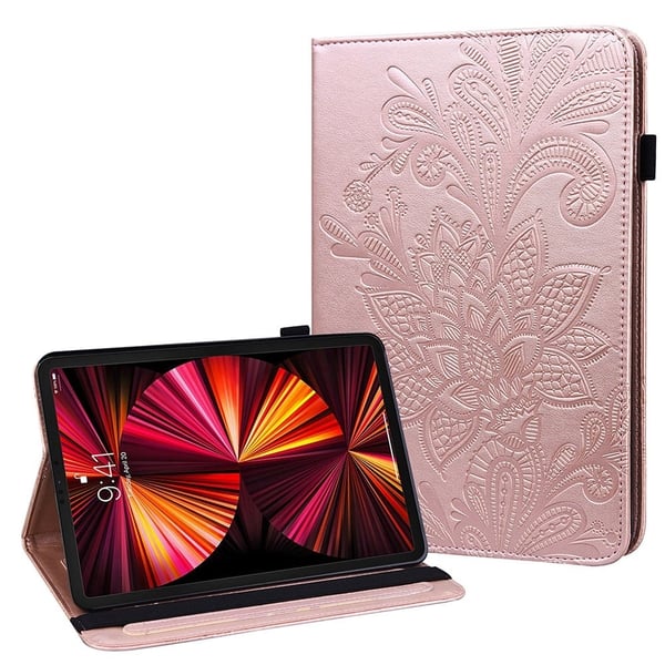 iPad Pro 11 (2021) avtrykk blomstermønster PU skinnveske - Rose Gull