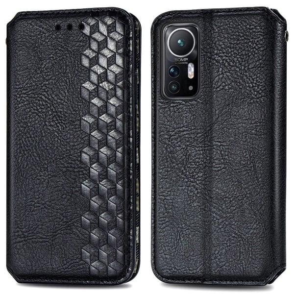 Læretui med A Stilfull Rhombus Imprint til Xiaomi 12 / 12x - Svart