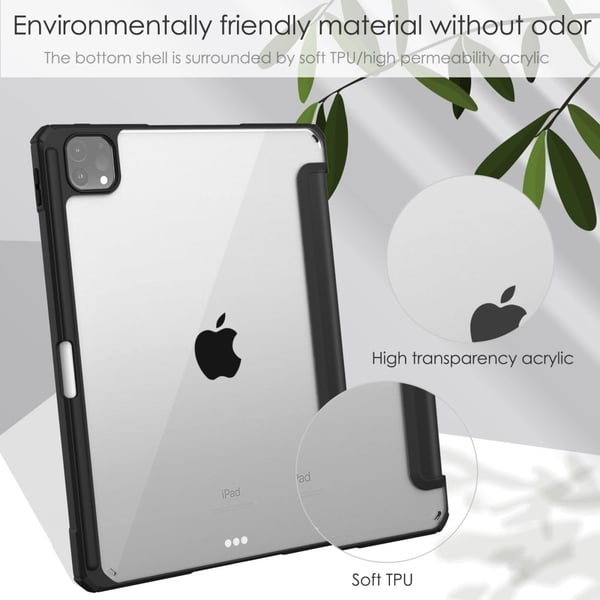 Gennemsigtig, fleksibel tabletbagside i vegansk læder, skalstativ med penneholder iPad Pro 11" (2021) - Sort